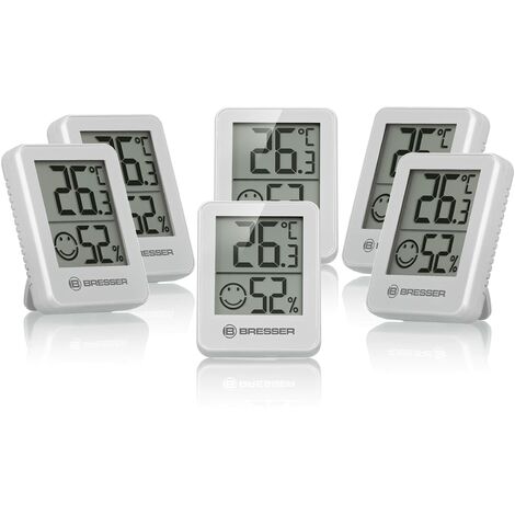BRESSER Termometro igrometro Temeo Hygro Indicator, set da 6 pezzi, da posizionare o da montare a parete con indicatore di temperatura ambiente, bianco (1/4)