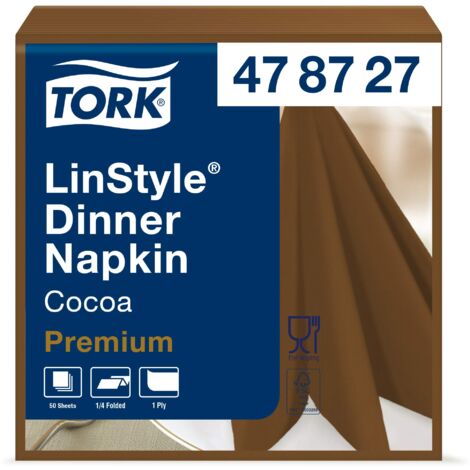 Tork 478727 LinStyle Tovagliolo Dinner marrone Premium (piegato in 4), monovelo, 12 pacchi x 50 tovaglioli (600 pz), 39 cm (lungh.) x 39 cm (largh.) (1/5)