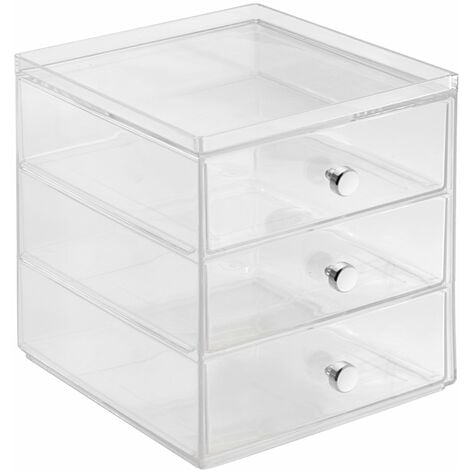 InterDesign Clarity Cassettiera a 3, Plastica, Trasparente, 16.5x18x18 cm