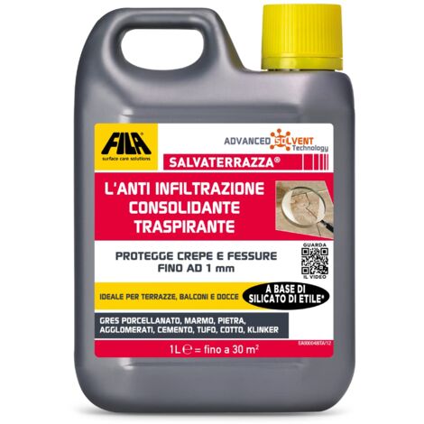 SALVATERRAZZA, Idrorepellente per Terrazzi ed Esterni ad Azione Consolidante e Anti Infiltrazione, 1L