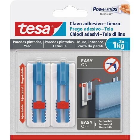 Tesa Chiodi Adesivi per Carta da Parati e Intonaco – Reglabile Orizzontale/Vertticale – Autoadesivo – per Quadri e Telai – Forza fino a 1 kg per Chiodo – Zero Residui (1/5)