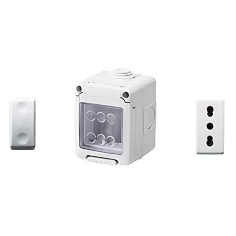 Gewiss Contenitore per apparecchi 27 Combi protetto 2 Posti grigio RAL 7035 IP55 con Nr. 1 Presa Bivalente bianca, Nr. 1 Interruttore bianco