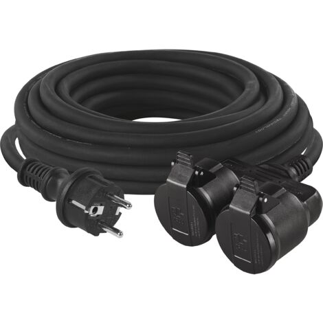 Cavo di prolunga EMOS con 2 prese Schuko, 20 m, doppia prolunga, 2 prese con contatti di protezione, cavo in gomma per uso esterno, IP44, H07RR-F3G 1,5 mm2