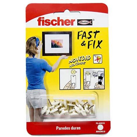 fischer - Appendino base speciale quadri, appendere quadri parete, appendere foto, fissare quadri senza fori, bianco, blister da 12 pezzi, non applicato