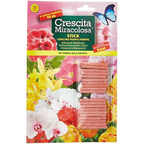Crescita Miracolosa - Pacco Duo: Nutrimento Liquido Per Gerani E Piante Fiorite 375 Ml + Bastoncini Fertilizzanti 20 Pz
