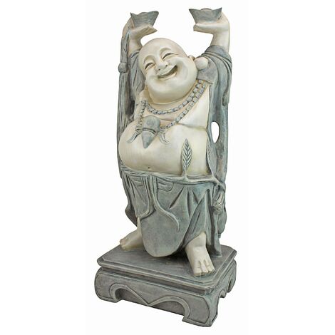 Design Toscano Jolly Hotei Buddha Sorridente Statua decorativa in stile asiatico da giardino, poliresina, pietra bicolore, 63,5 cm