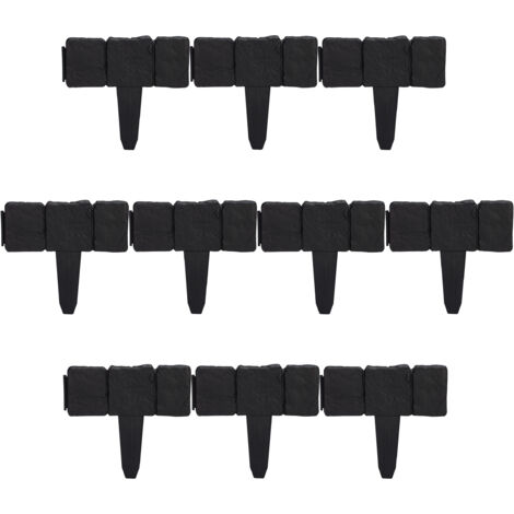 Relaxdays Recinzione da Giardino, Set da 10 Pareti, Bordure per Aiuole, Aspetto Pietra, in Plastica, HxL 10x25 cm, Nero
