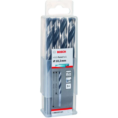Bosch Accessories 2608577271 HSS PointTeQ (10,3 x 87 x 133 mm) - Set da 5 Pezzi di Punte Elicoidali per Trapano per Metallo, Acciaio, Fusione o Plastica, Grigio (Argento), Ø 10.3 mm