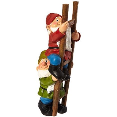 Statua Gnomo Con Scala Da Arrampicata Per Giardino - Decorazione Esterna In Resina 25 Cm