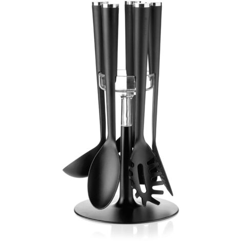 Guzzini Cooking Set Mestoli Antiaderente con Base, Attila Veress, 19 x h35 cm, Cromato (1/5)