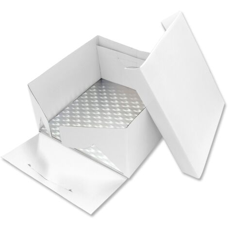 Scatola di 20 x 20 x 15 cm per torta quadrata con base di 1,1 cm per 7,90