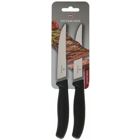 VICTORINOX Swiss Classic, set di 2 coltelli da bistecca gourmet con lama  extra tagliente, nero