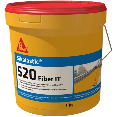 Sika - Sikalastic-520 Fiber IT, Grigio - Membrana liquida impermeabilizzante - Rivestimento decorativo elastomerico - Resistente ai raggi UV - 5kg