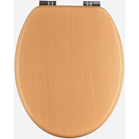 COPRIWATER OVALE IN MDF RIVESTITO FAGGIO, COLOR FAGGIO, CON CERNIERE A CHIUSURA RALLENTATA (1/3)