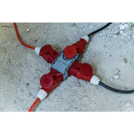 Brennenstuhl 1081640 Adattatore distributore di Corrente IP44 (1 Spina 3 Prese CEE 400 V/16 A) per Cantieri, Grigio, Rosso
