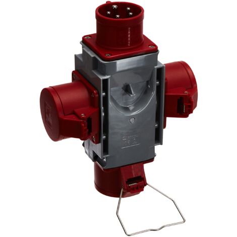 Brennenstuhl 1081640 Adattatore distributore di Corrente IP44 (1 Spina 3 Prese CEE 400 V/16 A) per Cantieri, Grigio, Rosso