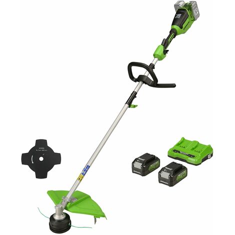 Greenworks 48V (2x24V) Tagliabordi a Batteria x Giardini Medio-Piccoli, Ampiezza Taglio 40cm, Erogazione a Pressione Doppio Filo Nylon 2mm, 2x Batterie 24V 4Ah,GD24X2TXK4X