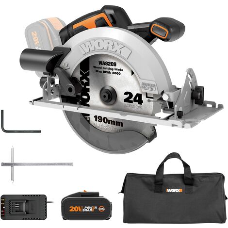 WORX Sega Circolare Brushless 20V PowerShare WX520 Include 1 Batteria 4Ah e Caricatore Motore Brushless Taglio a Lunetta Base in Alluminio Impugnatura Ergonomica (1/5)