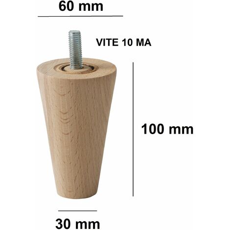 IPEA Piedini per Mobili e Divani Alti 10 cm in Legno - Made in Italy -  Forma a Cono - Set di 4 Gambe per Armadi, Poltrone, Letto- 100 mm - Piedi  in Faggio, Colore Chiaro