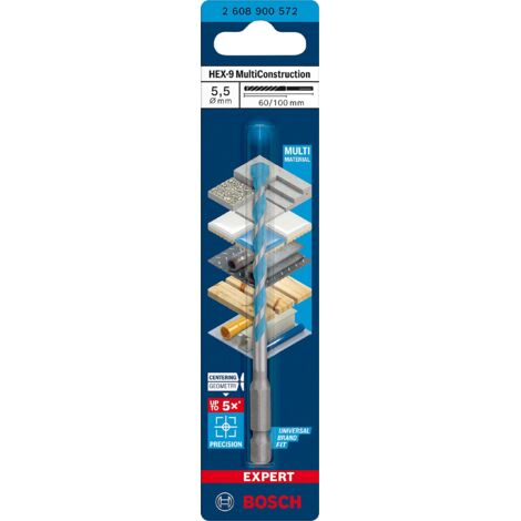 Bosch Professional 1x Punte Expert HEX-9 MultiConstruction per Calcestruzzo, Ø 5.50x100 mm, Accessorio Trapano a Percussione