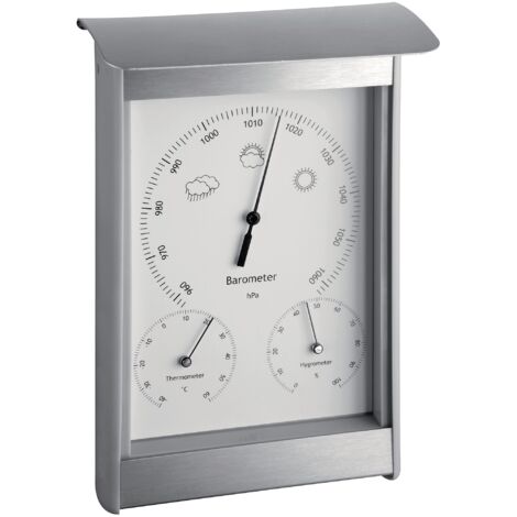 TFA Dostmann Stazione Meteo analogica da Esterno, 20.2045, in Alluminio, barometro, termometro, igrometro, per previsioni del Tempo, Resistente alle intemperie, Alta 21,6 cm