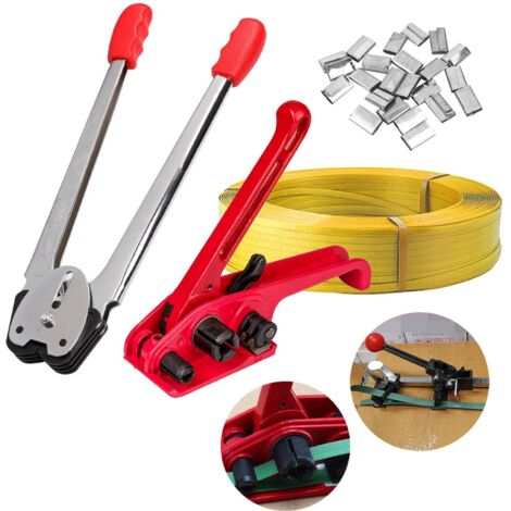 Set di reggiatura manuale con dispositivo di tenuta 100 m, 50 clip per tenditori, confezione in plastica PP, PET