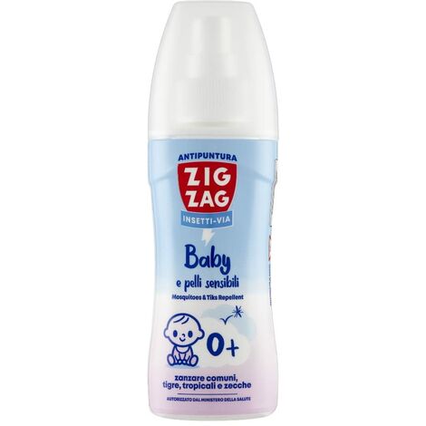 ZIG – ZAG Spray Antizanzare per Bambini e Neonati, Repellente corpo anti zanzare per pelli sensibili, zecche e tafani, senza profumo, 100 ml