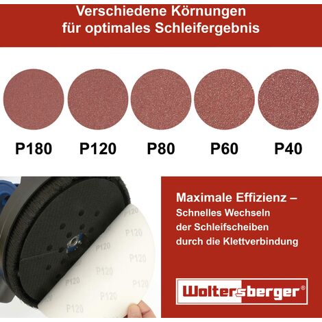 Woltersberger® 50 dischi abrasivi Ø 180 mm, grana P80, senza foro in rosso,  per una levigatura ottimale, versatile