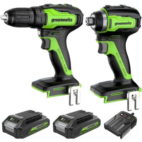 Greenworks GD24DD35K2 Trapano Avvitatore e GD24ID200 Avvitatore a Impulsi PIÙ 2 Batterie da 24V 2Ah e Caricabatterie, Garanzia 3 Anni (1/4)