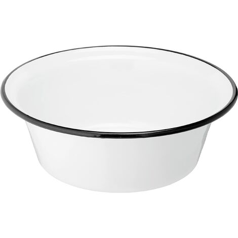 KRÜGER Karl Ciotola in Ferro smaltato, Misure a Scelta, Colore Bianco con Bordo Nero 32 cm