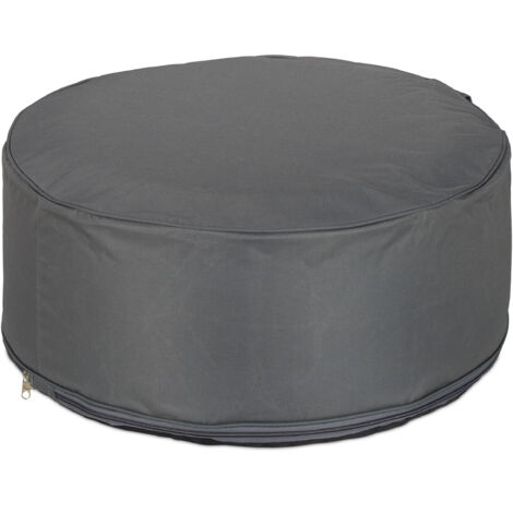 Relaxdays Sgabello gonfiabile, pouf da esterno per campeggio e giardino, sgabello rotondo, pouf, AxP: 26 x 56 cm, grigio scuro, 1 pezzo (1/5)