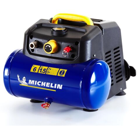 Michelin Compressore d'Aria Portatile MBL6, Compressore Aria Oil-Free da 6 Litri, Manometro Integrato, Pressione Massima 8 Bar, Potenza 1.5 CV