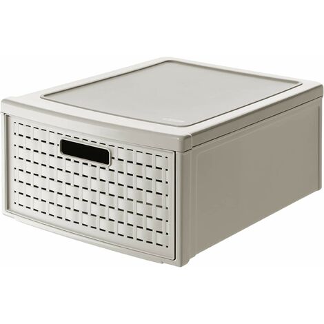 Rotho Country Cassettiera con 1 Cassetto in Rattan, Plastica (PP) senza BPA, Beige (Cappuccino), Grande/19.2 L, 45.0 x 34.0 x 20.0 cm