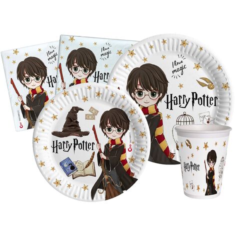 Kit Party Tavola Harry Potter per 24 persone (112 pezzi: 24 piatti Ø23cm, 24 piatti Ø18cm, 24 bicchieri 200ml, 40 tovaglioli 33x33cm) in carta compostabile eco-friendly (1/5)