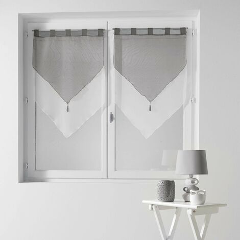 Douceur D'Intérieur - 1620383, Tendaggio Fiocco Con Passanti , 2 X 60 X 90 Cm , Voile Bicolore , Velo Bicolore , Bianco/Grigio