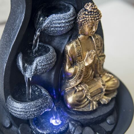 Zen Light - Fontana da interno Praya, con pompa e illuminazione a LED, in  resina, oro