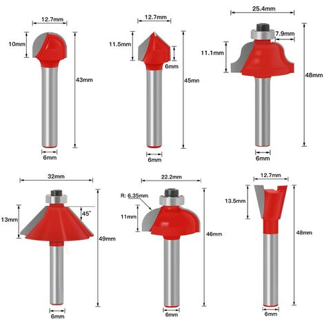 Baorder Set di 12 punte per fresa superiori, codolo da 6 mm, in metallo  duro, fresa