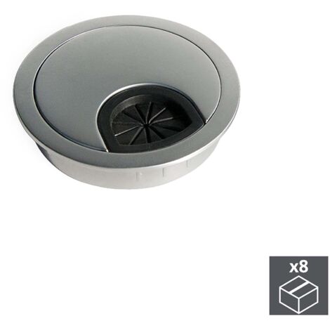 Emuca Passacavi Rotondo Diametro 60 mm da Incastrare in Scrivania/Tavolo in Zama, Cromato Opaco, Pack di 8 Pz (1/5)