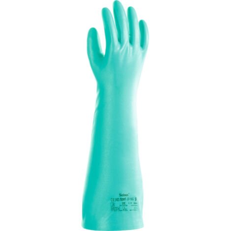 Ansell AlphaTec 37-185 Guanti da Lavoro Nitrile, Resistente alle Sostanze Chimiche, Protezione Industriale, Chimico e Alimentare, Guanto Antinfortunistici, Verde, Taglia M (1 Paio)