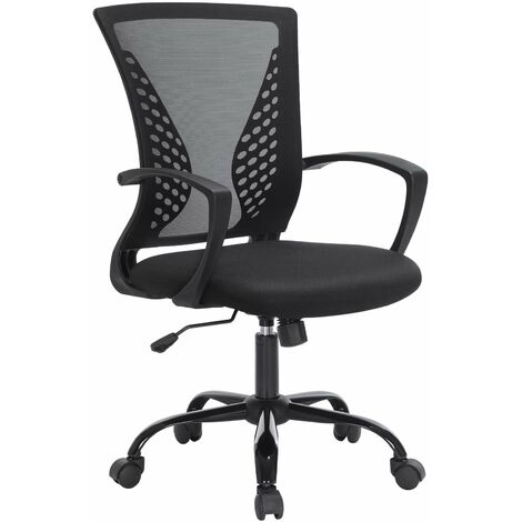 Songmics OBN22BK - Sedia da Ufficio, in Rete, Girevole, Regolabile in Altezza, Funzione di Inclinazione Libera, Seduta e Schienale in Rete Respirante, Max Portata di 120 kg, Nero (1/4)