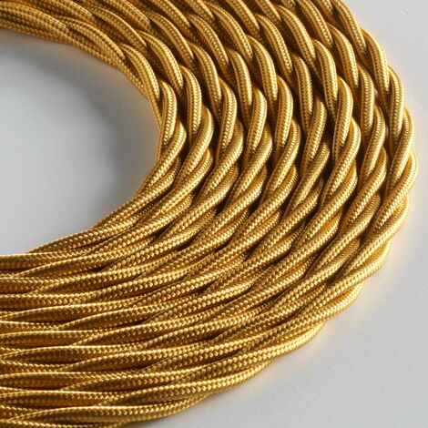 Klartext - Cavo tessile trecciato LUMIÈRE per illuminazione, 3x0,75mm, Oro, 5mt.Attenzione: cavo terra incluso Massima sicurezza anti scossa
