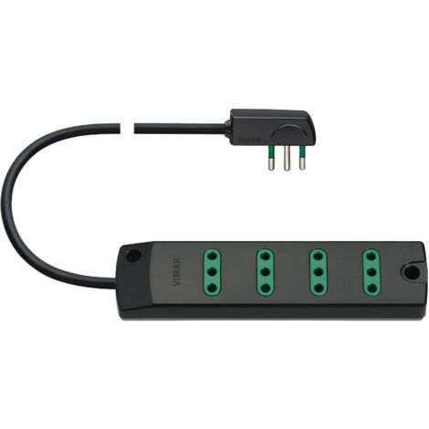 VIMAR FP00401.C Presa mobile multipla 4 Prese P11, Spina piatta ricollegabile SPA11 10a Salvaspazio, Cavo 1,5mt, Nero