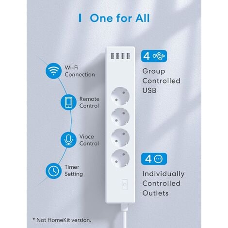 Meross Ciabatta WiFi Smart Alexa, 4000W Multipresa Controllo Intelligente  con 4 Schuko 4 Porte USB, Riduzione