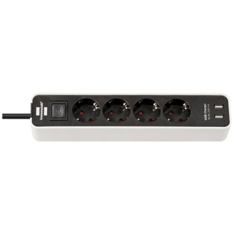 Brennenstuhl Ecolor Ciabatta elettrica a 4 prese con presa di ricarica USB (presa con 2 x caricatore USB, interruttore e cavo da 1,5 m) bianco/nero (1/5)