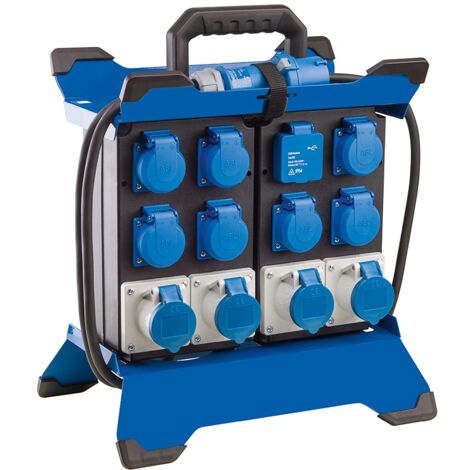 as – Schwabe Distributore di alimentazione portatile CEE Stecky Duo 5, spina CEE + 7 prese con contatto di protezione + 4 prese CEE + 2 porte USB, scatola di distribuzione dell'alimentazione portatile