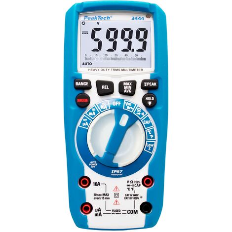PeakTech 3444 – Multimetro digitale True RMS, Impermeabile (IP67), 6000 conteggi, Custodia estremamente robusta, Multimetro tascabile, Lampada a LED, Voltmetro, Tester di continuità - CAT III 1000V