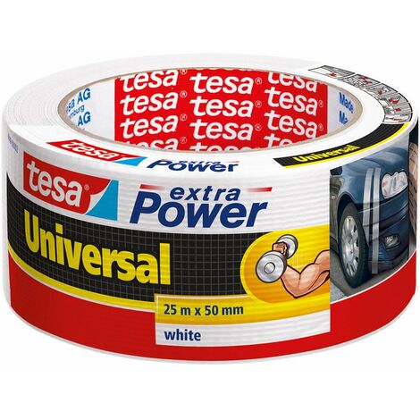 Tesa Extra Power Universale - Nastro Telato per Riparazioni, Fissaggio, Imballaggio, Marcatura e Sigillatura - Bianco - 25 m x 50 mm