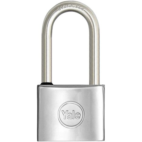 YALE Lucchetto marino in ottone Y1150030080X, larghezza corpo 30 mm, arco lungo in acciaio inossidabile da 15 mm, con anello in gomma e doppio sistema di chiusura