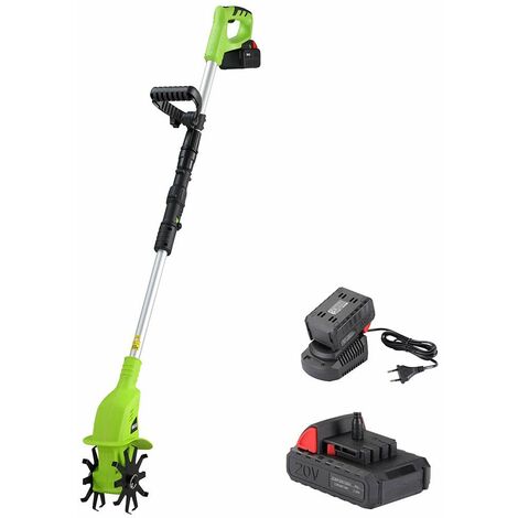 BAKAJI Motozappa per Orto Elettrozappa Batteria Litio 20V 2000 mAh Zappatrice Zappa a Motore Elettrica 2 Lame da 15cm Larghezza Lavoro 10cm velocità 250RPM Manico Ergonomico Coltivazione Giardino