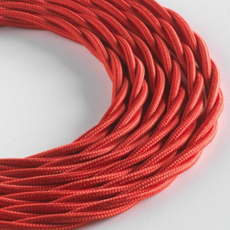Klartext - Cavo tessile trecciato LUMIÈRE per illuminazione, 3x0,75mm, Rosso, 5mt.Attenzione: cavo terra incluso Massima sicurezza anti scossa